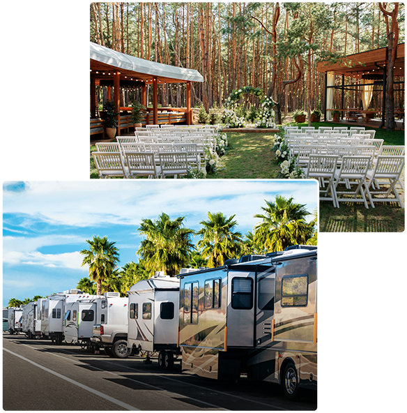 Image Collage of Wedding Venue and RV Sites